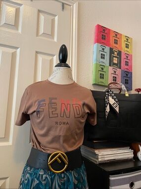 Brown Logo Tee with Multicolor Lettering.Closet Clearout no returns.